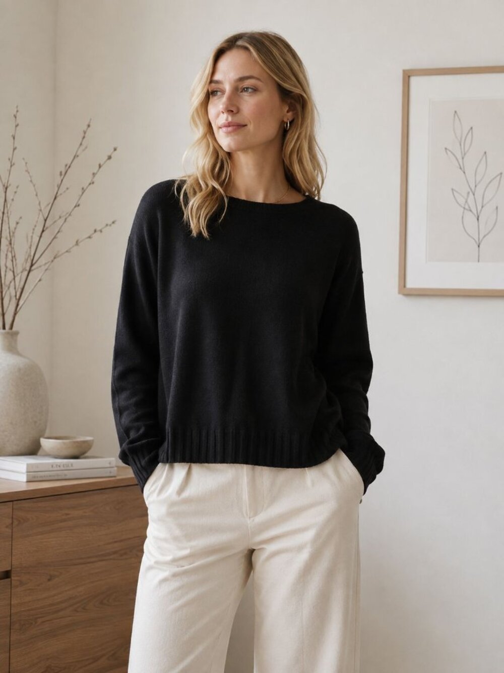 PLANET by Lauren G Oversized Black Knit Pullover Women M Quiet Luxury Minimalist